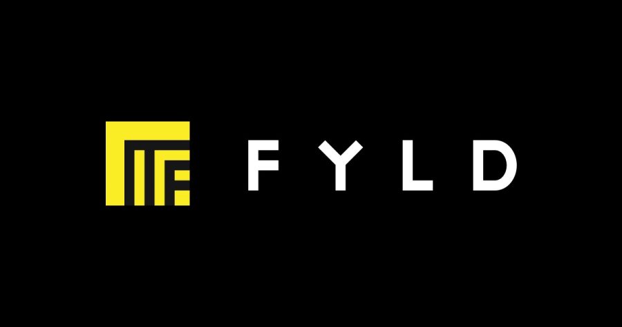 A yellow geometric logo next to the text 